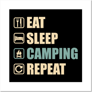 Eat Sleep Camping Repeat - Funny Camping Lovers Gift Posters and Art